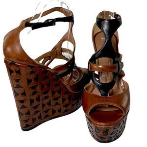 ALAIA Paris Leather Wedge Sandals